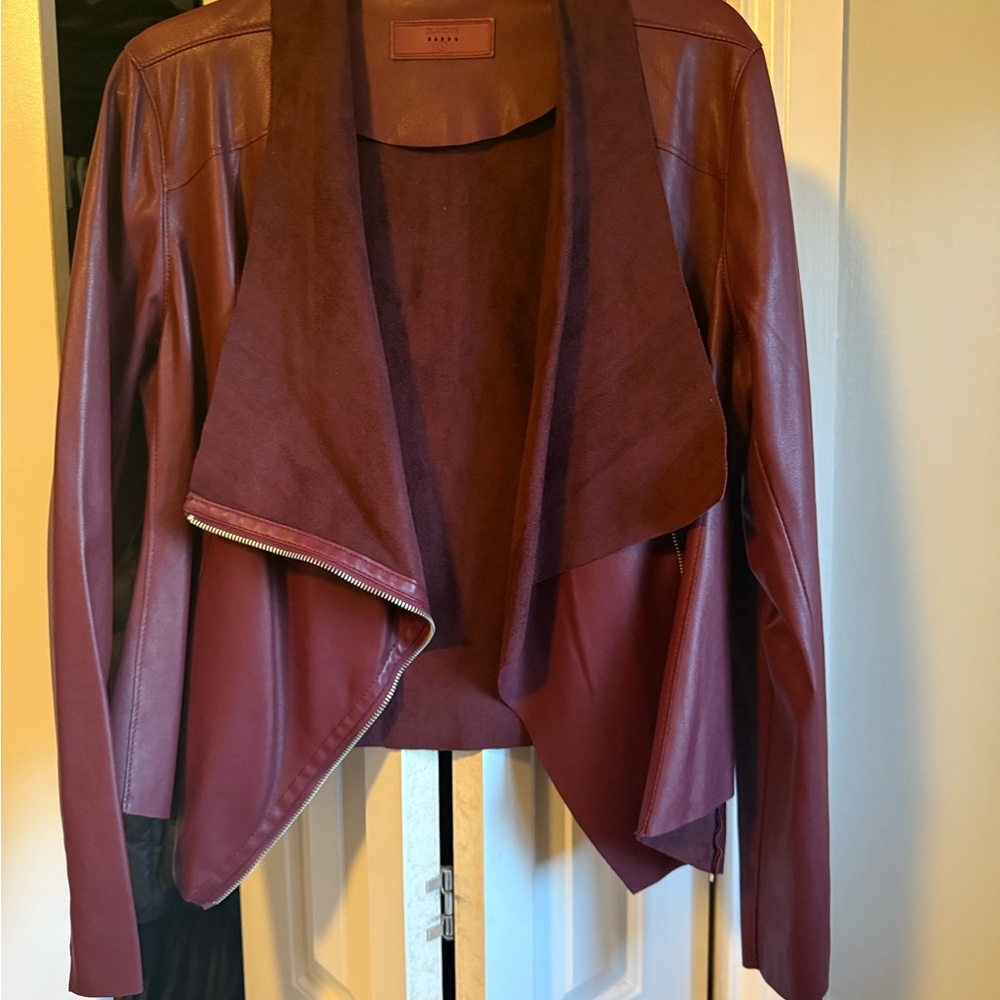 BLANKNYC Onto the Next Faux Leather Drape Front Jacket Size L
